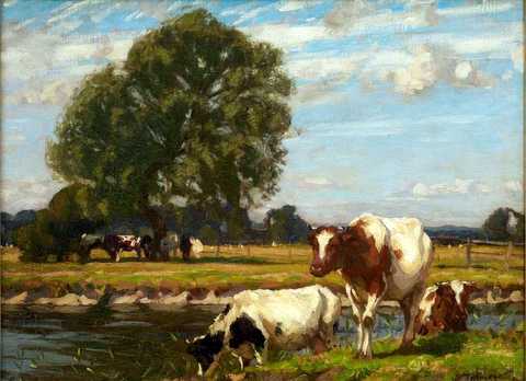 Cattle grazing beside the Stour at Dedham