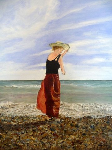 Girl on a Windy Beach