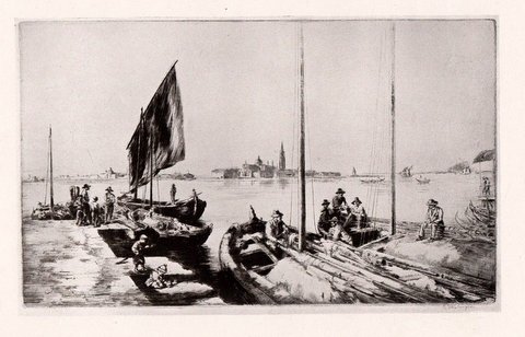 Noonday Rest Men on Boats Dock Venice