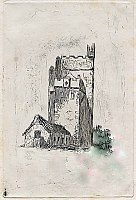 Castellated Tower with adjoining Thatched Building