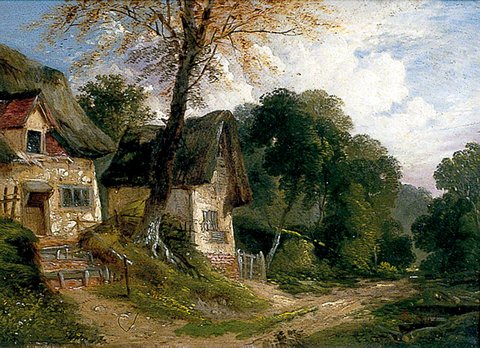 Thatched Cottages by a Woodland Track