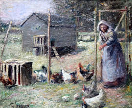 Woman Feedding Chickens