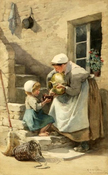 Woman And Child Pouring Milk
