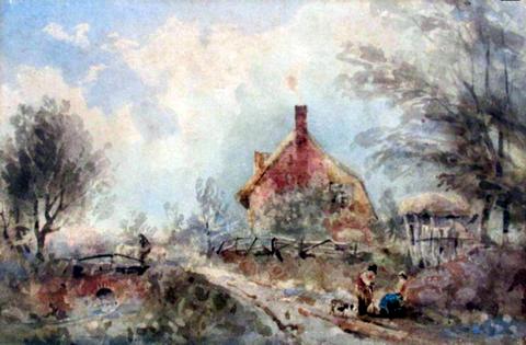 Rural Scene with Cottage and Figures