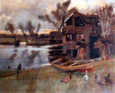 Watermill Scene with Figures and a Boat