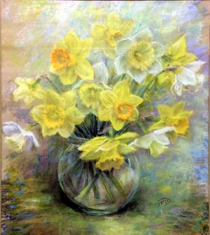 Daffodils in a Glass Bowl
