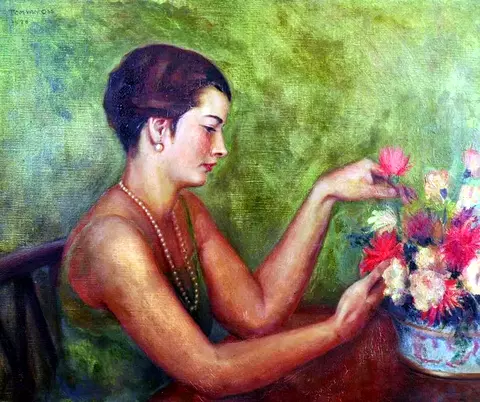 Portrait of a Seated Lady, arranging Flowers