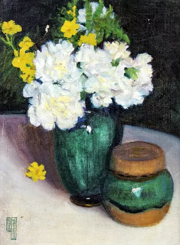 Yellow and White Bouquet in a Green Pot