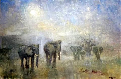 Elephants by Moonlight