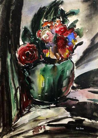 Still Life of fFlowers in a Green Vase