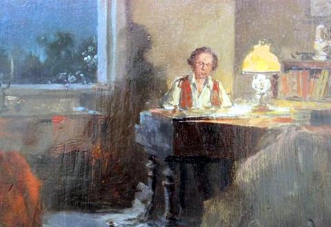 Evening Interior scene with Pianist