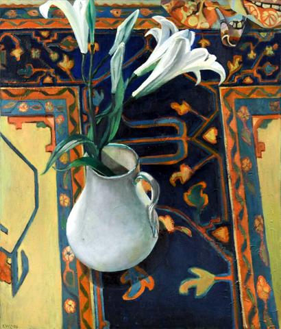 Still Life of Lilies in a Jug with a Persian Carpet