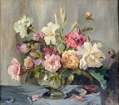 Flowers in a Glass Bowl