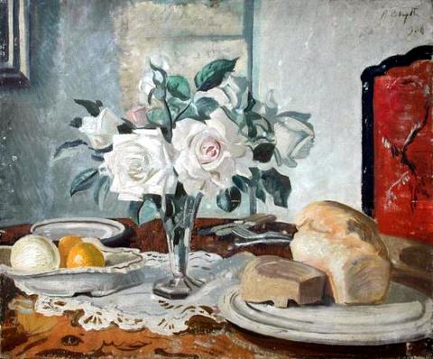 Still Life of Roses, Lemons and a Loaf of Bread