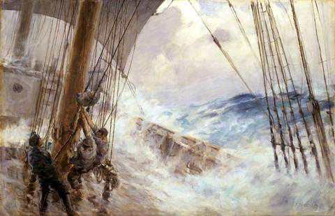 Clewing Up the Mainsail in Heavy Weather