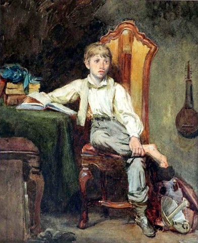 Young Boy sat Reading a Book