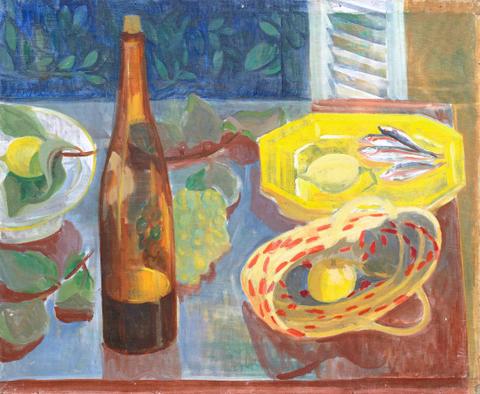 Still Life with Wine Bottle and Yellow Dish
