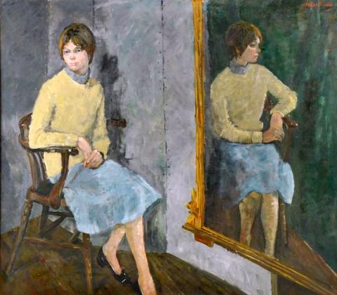 Woman Seated beside a Mirror