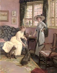 The Drawing Room at 26 Tite Street, Chelsea - A portrait of the artist's wife and sister-in-law
