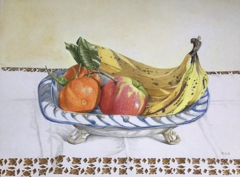 Fruit in a Dish on Lace Cloth