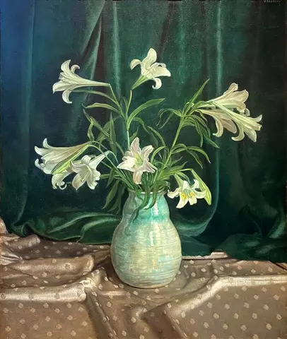 Lillies in a Glazed Pot