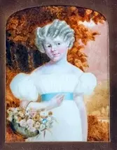 Portrait miniature of a young girl wearing a white dress