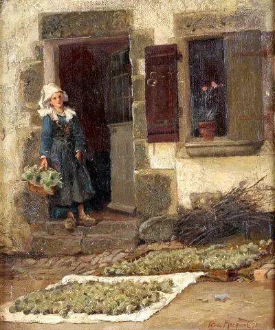 A Young Girl standing on the steps of her house
