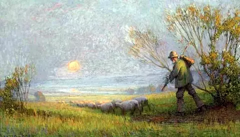 A Shepherd and his Flock returning home
