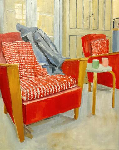 Red Armchairs in Workshop