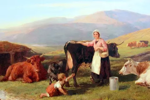 Milking Time, in the Mountains near Dolgelly, North Wales