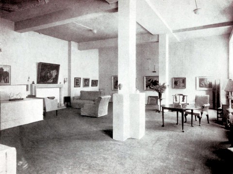 The Wertheim Gallery 1930, featuring Henry Moore's 'Head of Girl'.