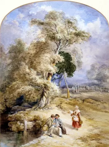 Figures on a Path by a Brook