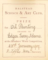 Prize Label for Edgar Tarry Adams