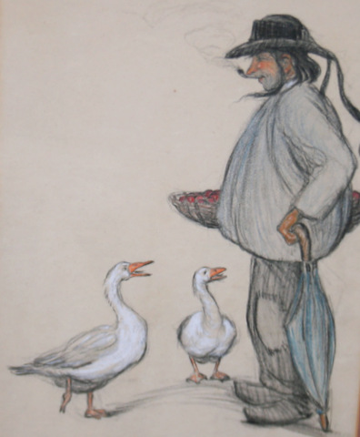 Portrait of a Man beside Two Geese