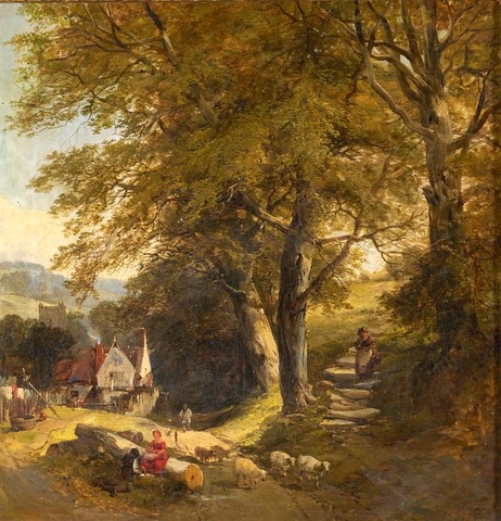 Figures and sheep in a Rural Lane