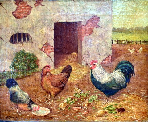 Farmyard Scene with Hens