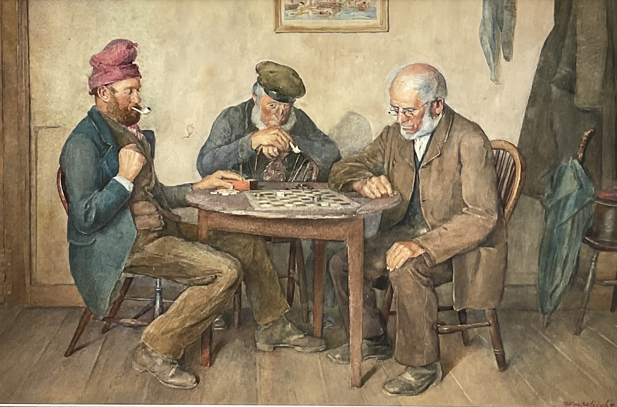 Three Gentlemen Playing Draughts