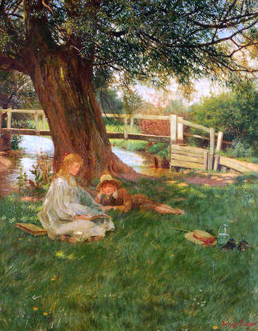 A Young Girl and Boy Reading