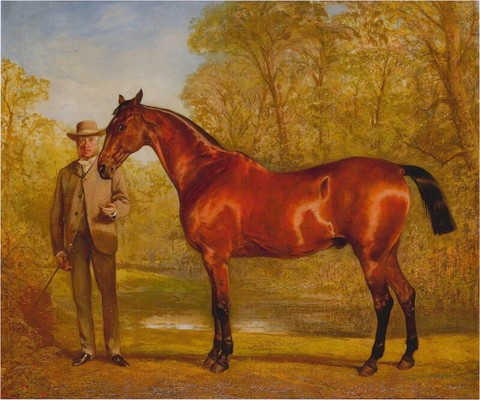 Mr W James Holden with his Favourite Hunter in a Landscape