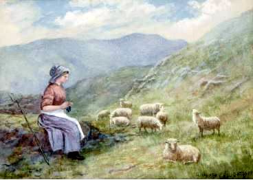Pastorale Scene of Sheep and a Shepherdess