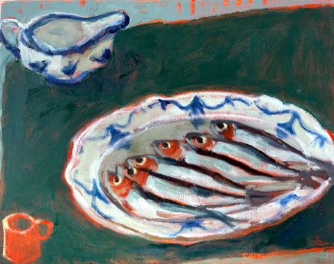 Sardines on Blue & White China