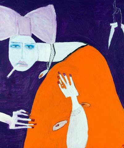 Woman in Orange with a Pink Bow
