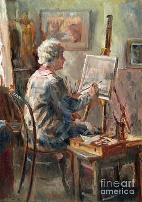 Artist at work in Cor Visser's studio, Ipswich
