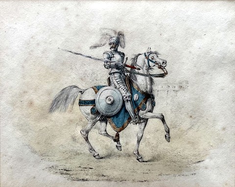 A Knight in Armour on a Grey Horse