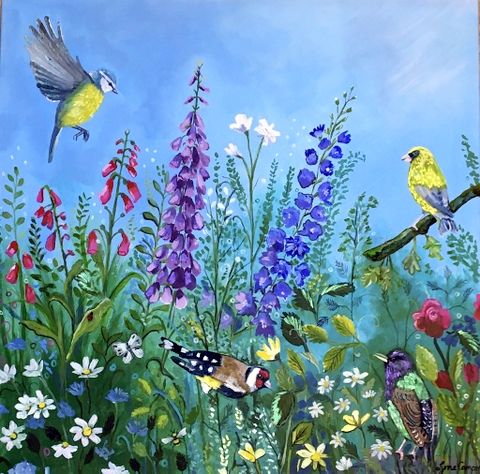 Garden Birds and Flowers