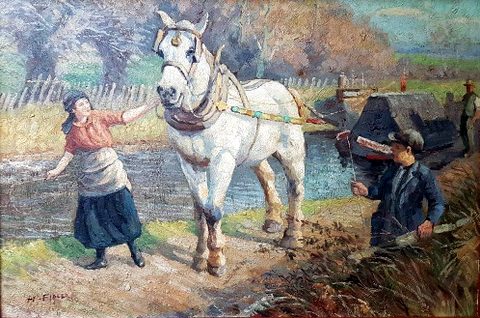Children Guiding a Horse towing a Canal Barge