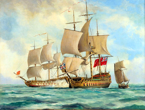 H.M.S. Egmont (74 Guns) Battling a Spanish Schooner