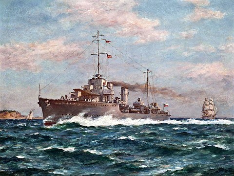 The Chilean Navy's destroyer Serrano in coastal waters