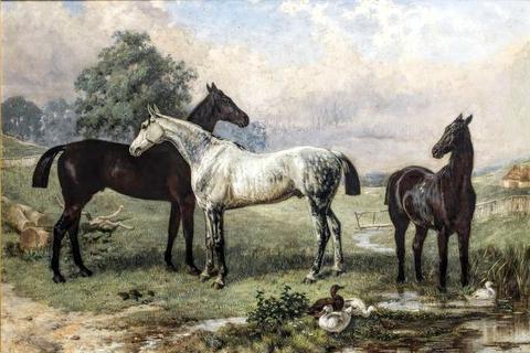 Three Mares by a Stream