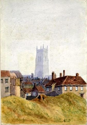 Church Tower in a Town Setting